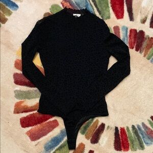 Black Fitted Bodysuit with Mandarin Collar